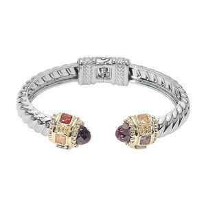 14K GP Two Tone Hinged Cuff Bracelet W/Amethyst Cabochons